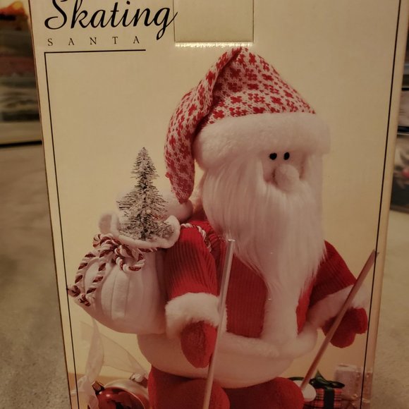 New Fabric Skating Santa, 12" x 7 1/2", in original box, no tags - Picture 2 of 3